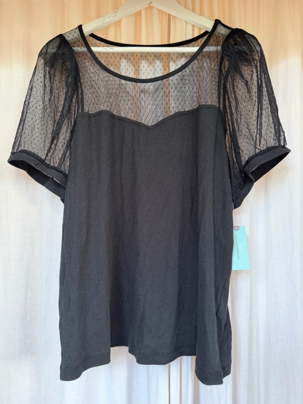 NWT MAEVE Sheer Yoke Sweetheart Black Knit Top sz 2X - Picture 3 of 8